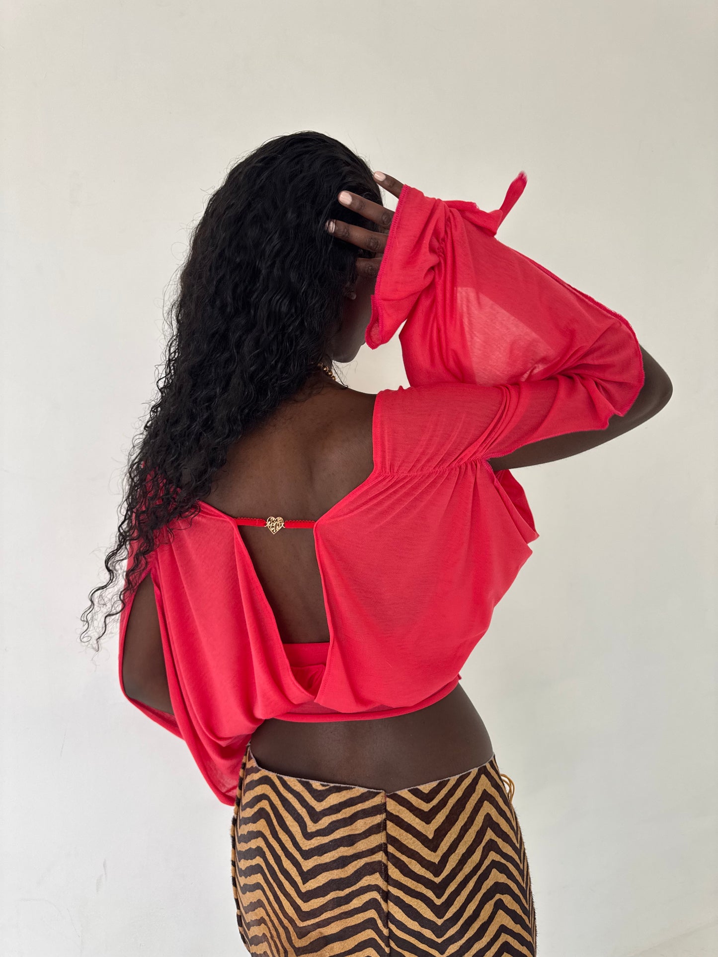 Red Long-sleeve Drape Top