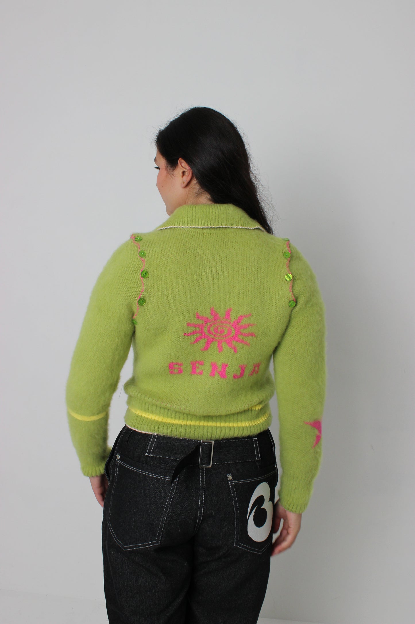 The Lime Green Knit Track Jacket - Detachable Sleeves