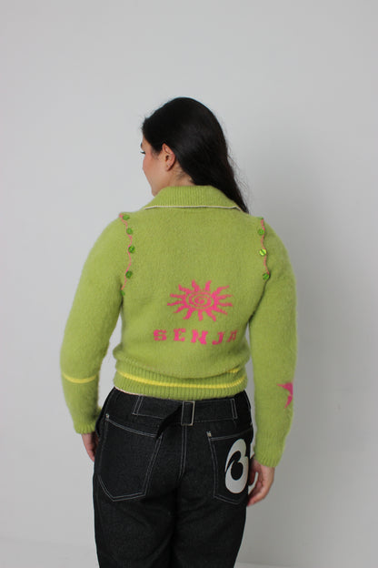 The Lime Green Knit Track Jacket - Detachable Sleeves