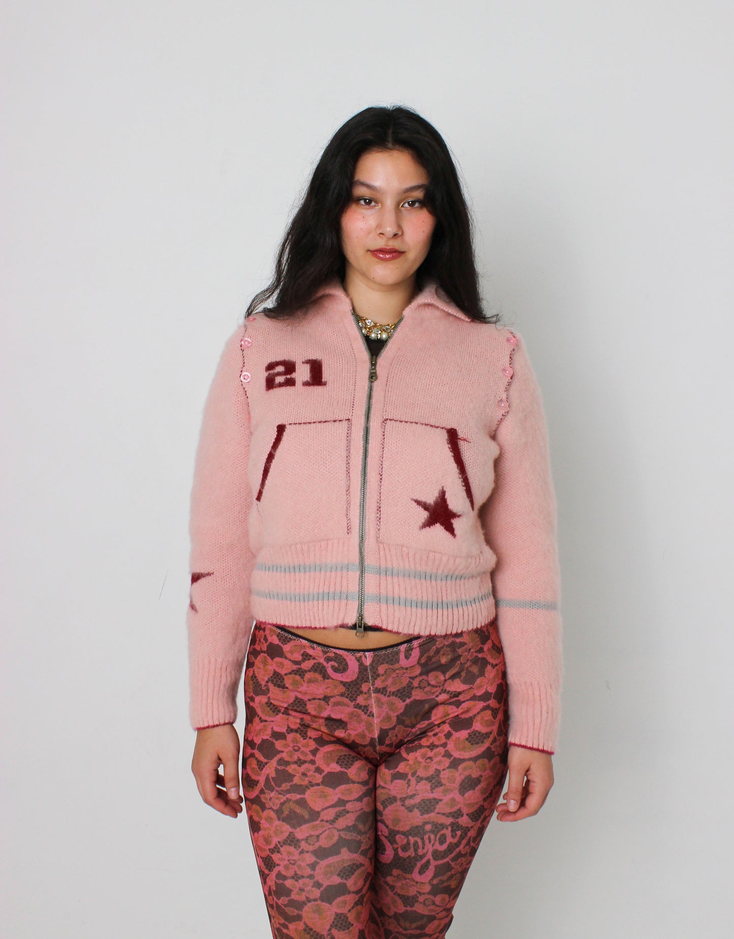 The Baby Pink Knit Track Jacket - Detachable Sleeves