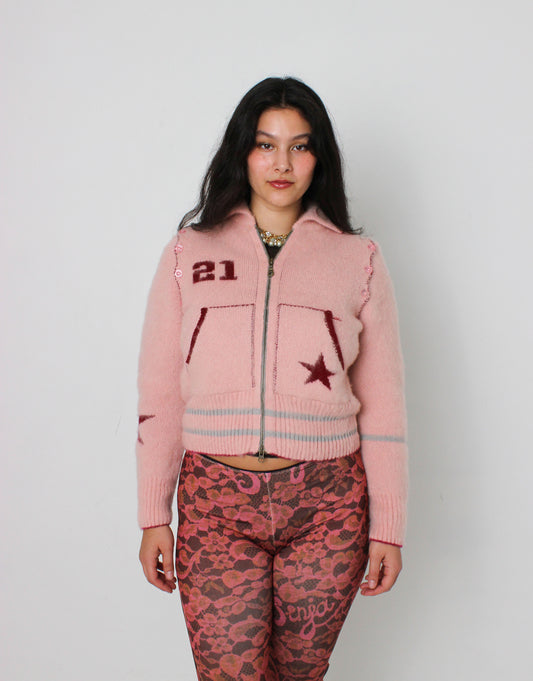 The Baby Pink Knit Track Jacket - Detachable Sleeves