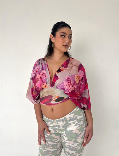 Flower Mesh Drape Top