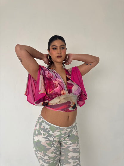 Flower Mesh Drape Top