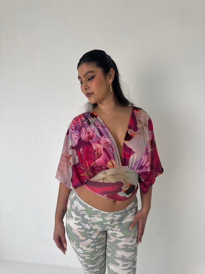 Flower Mesh Drape Top