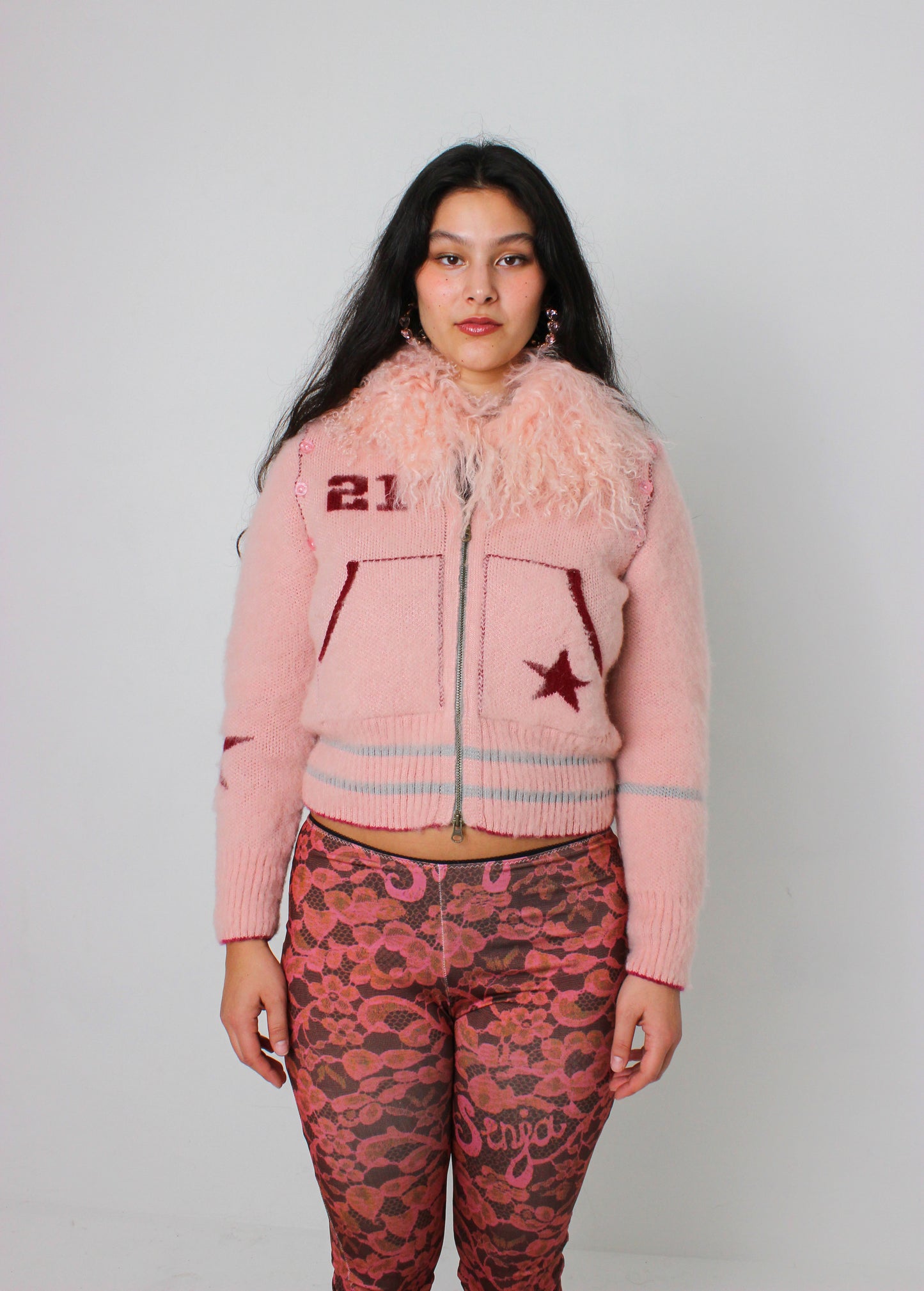 The Baby Pink Knit Track Jacket - Detachable Sleeves