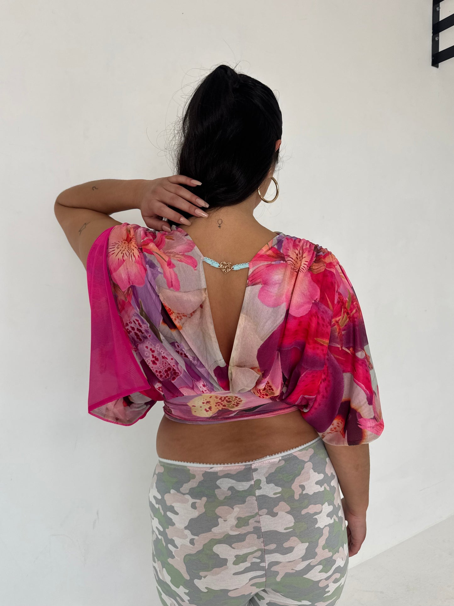 Flower Mesh Drape Top