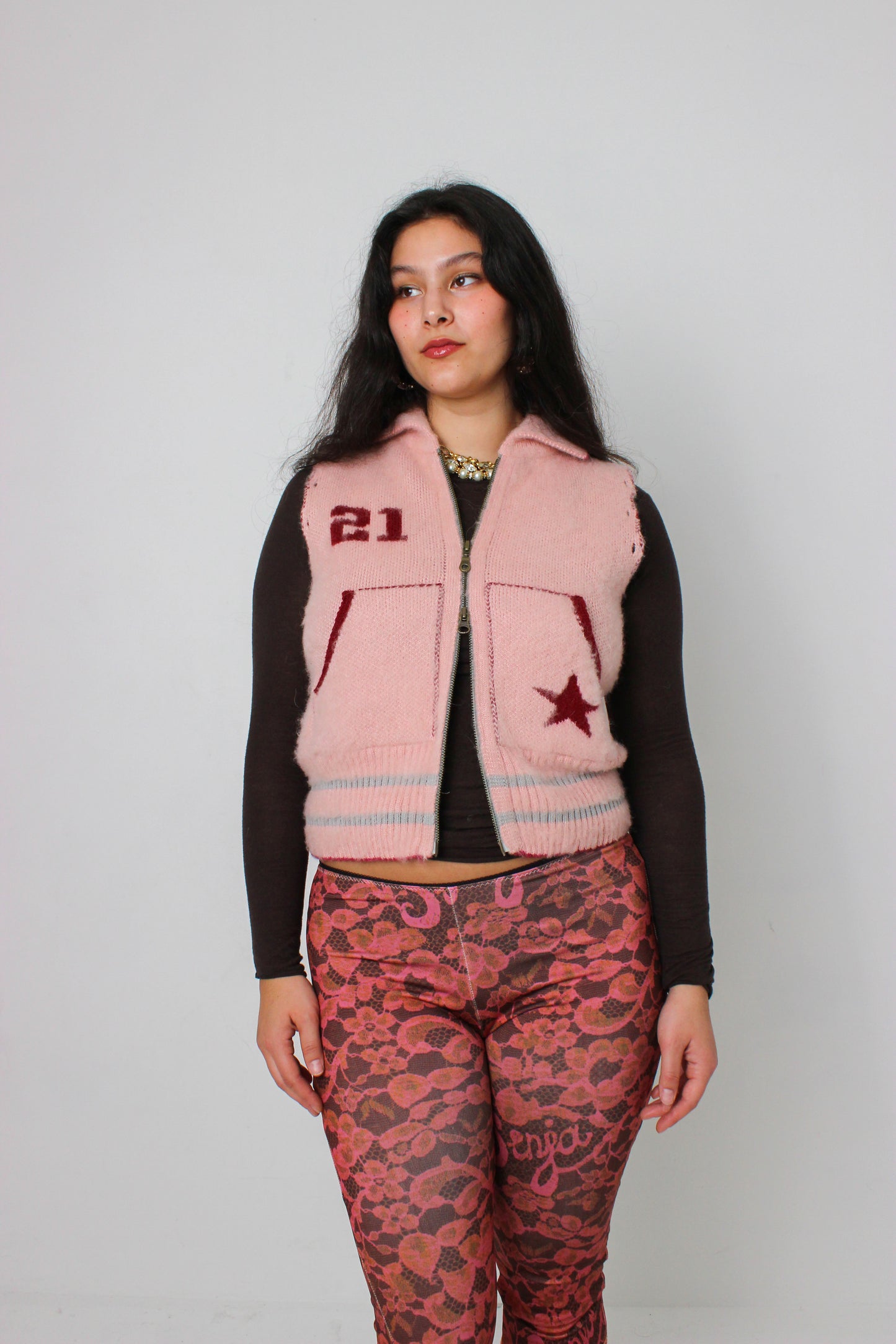 The Baby Pink Knit Track Jacket - Detachable Sleeves