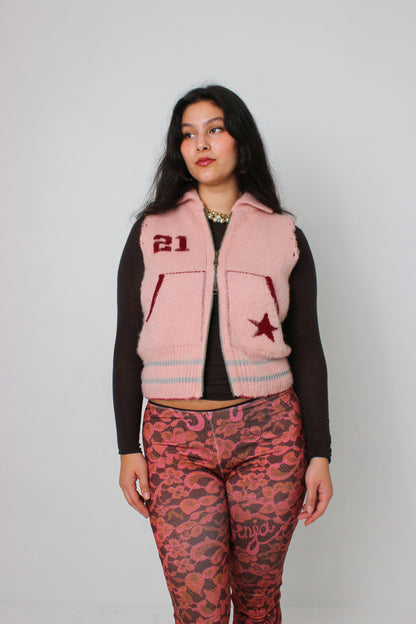 The Baby Pink Knit Track Jacket - Detachable Sleeves