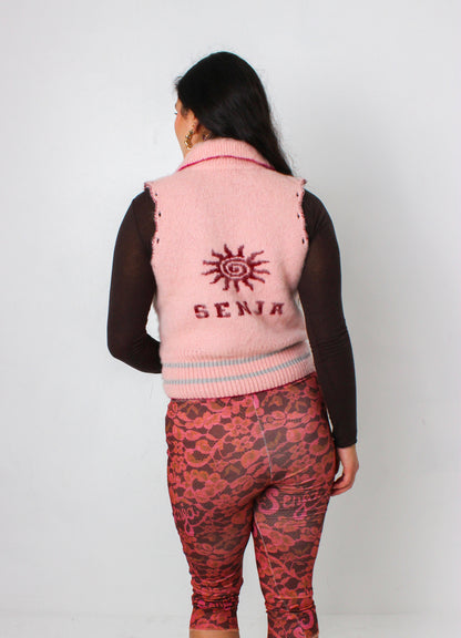 The Baby Pink Knit Track Jacket - Detachable Sleeves