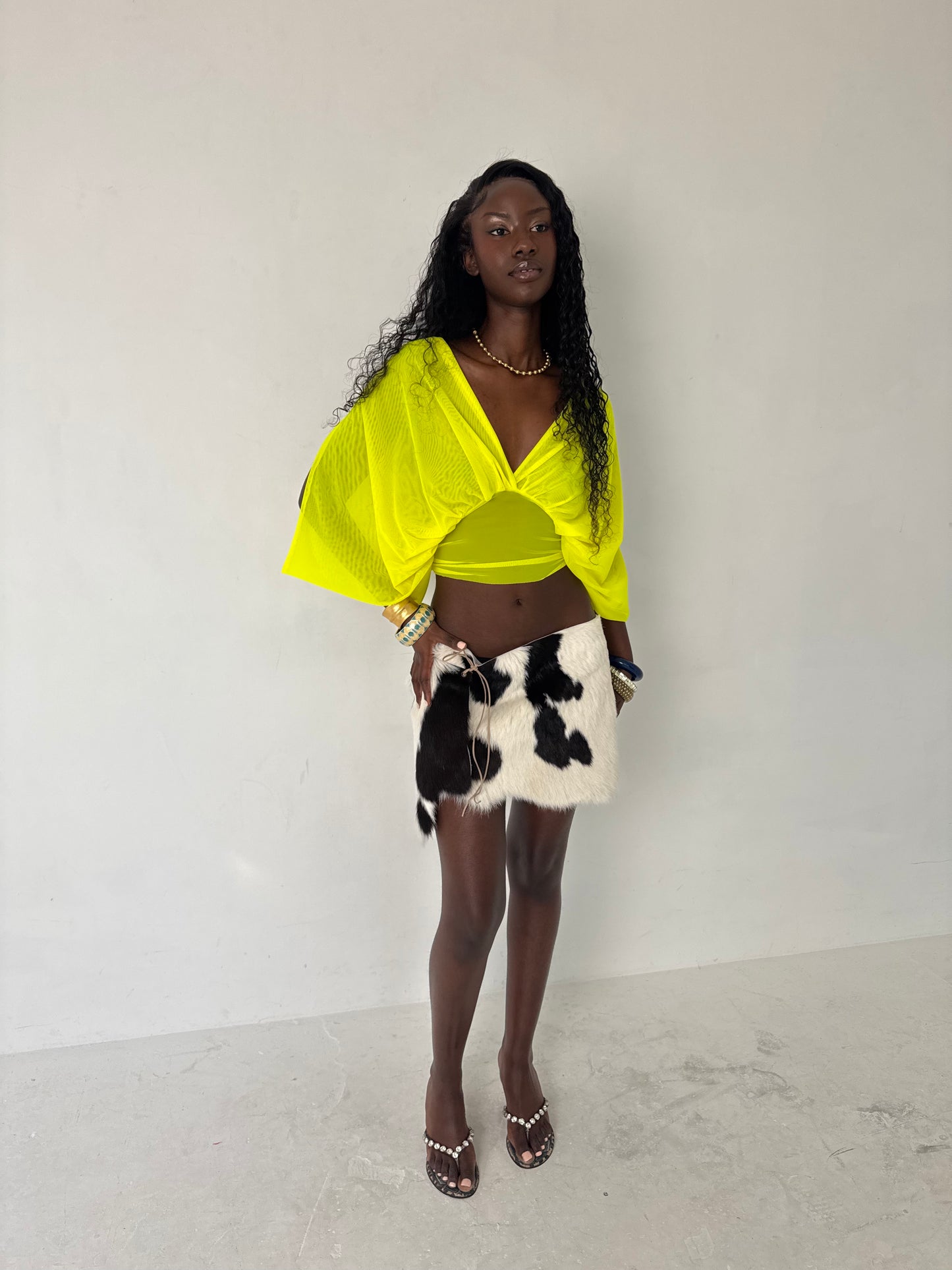 Yellow Mesh Drape Top