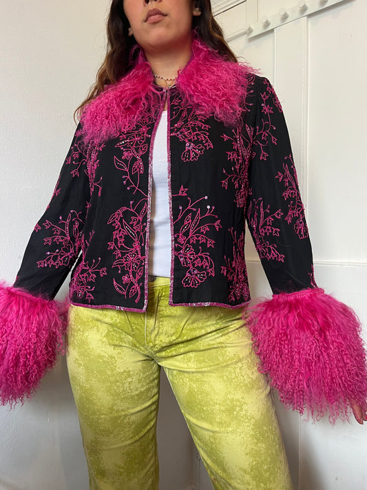 Pink beaded fluffy jacket