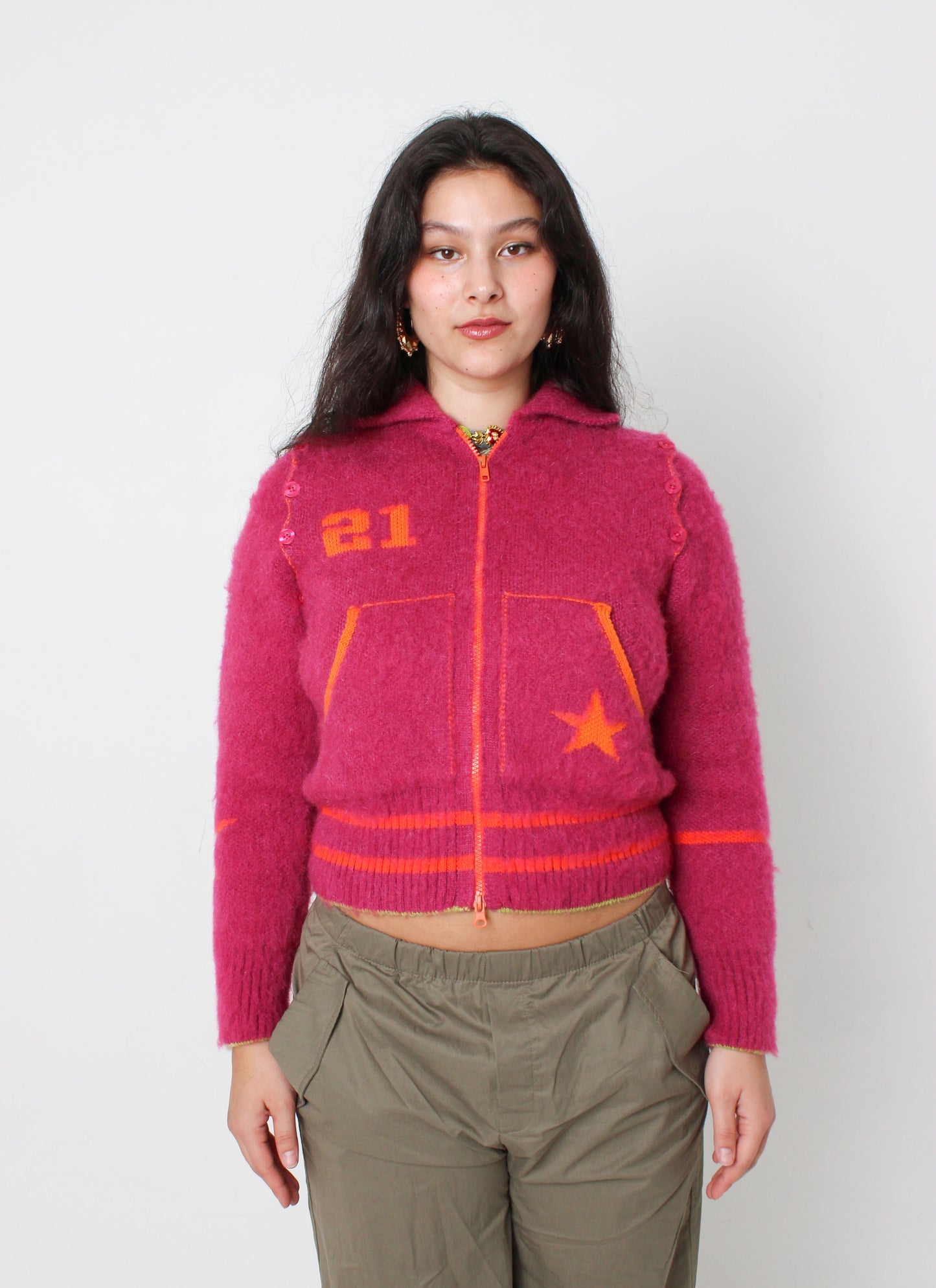 The Hot Pink Knit Track Jacket - Detachable Sleeves