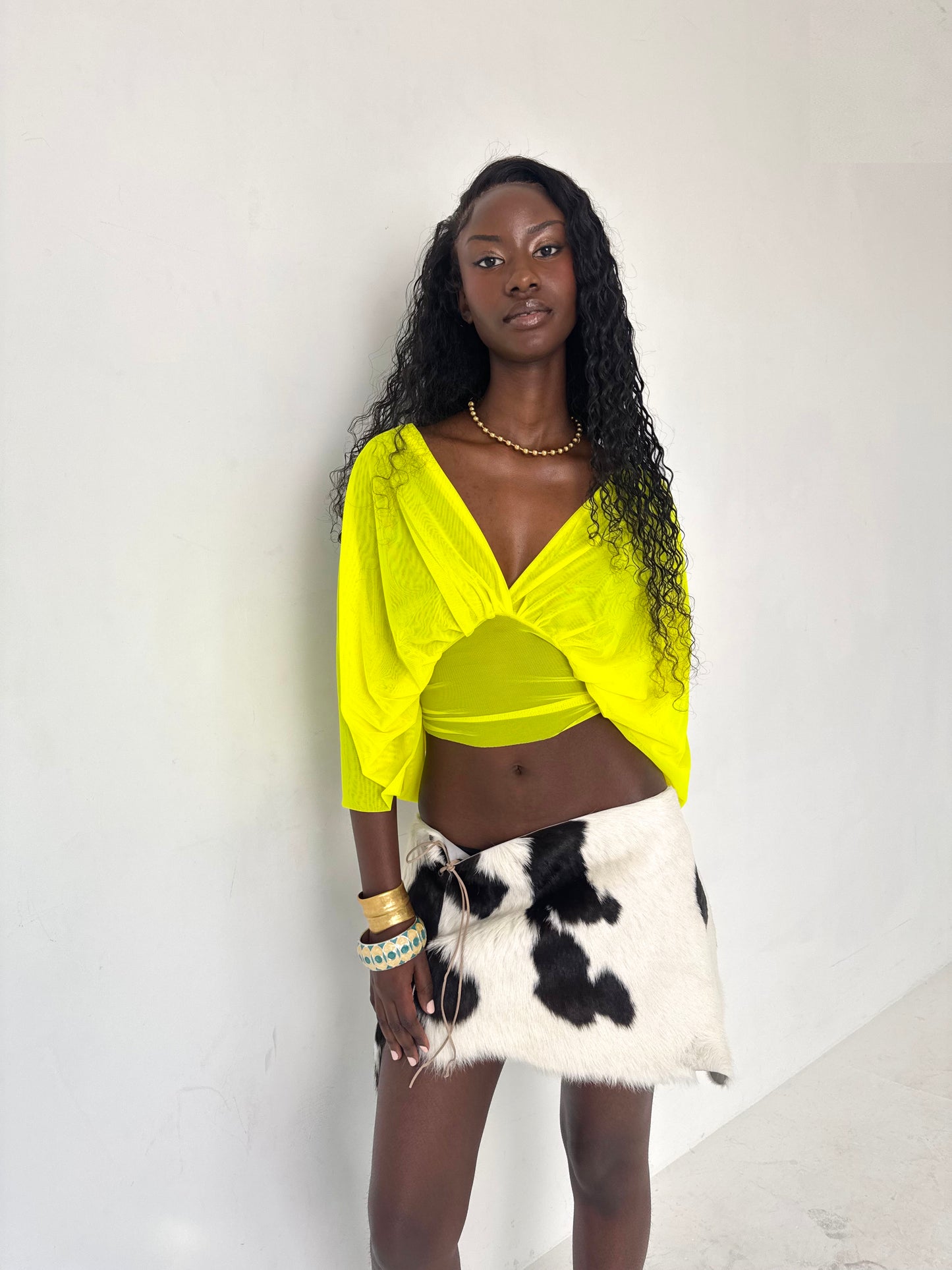 Yellow Mesh Drape Top