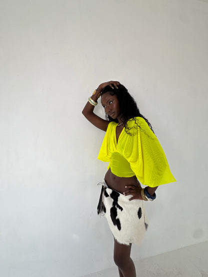 Yellow Mesh Drape Top