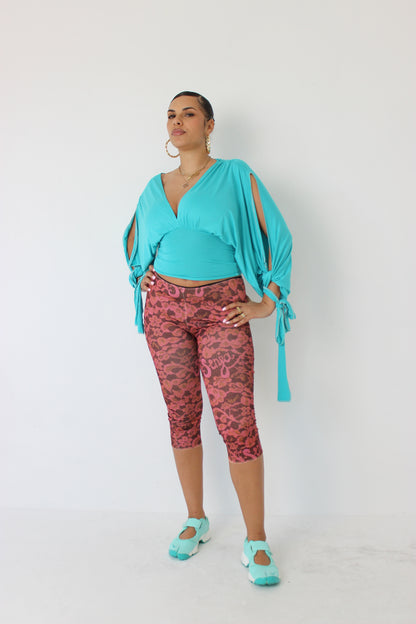 Turquoise Long-sleeve Drape Top