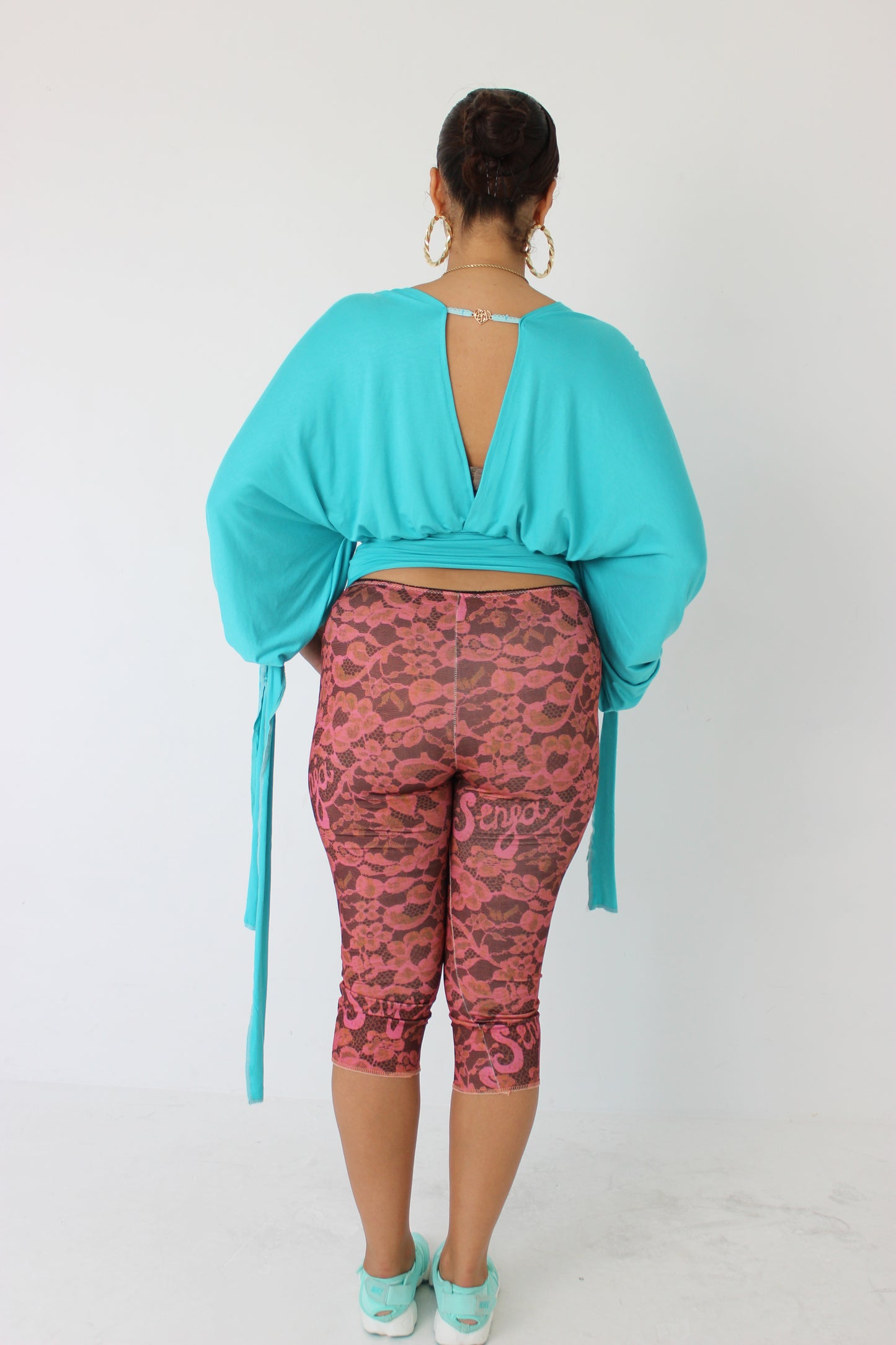 Turquoise Long-sleeve Drape Top