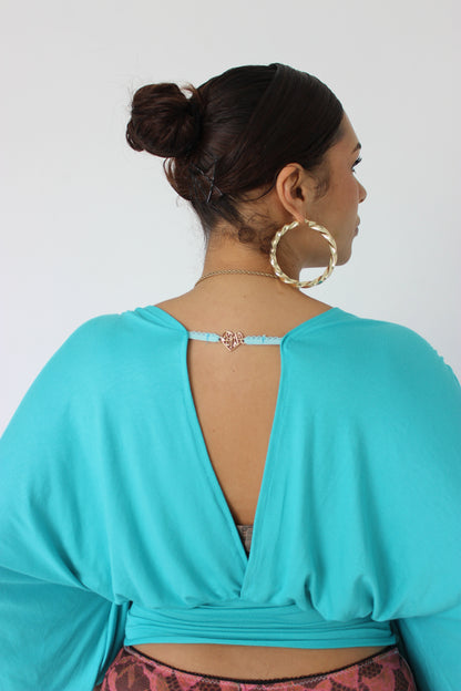 Turquoise Long-sleeve Drape Top