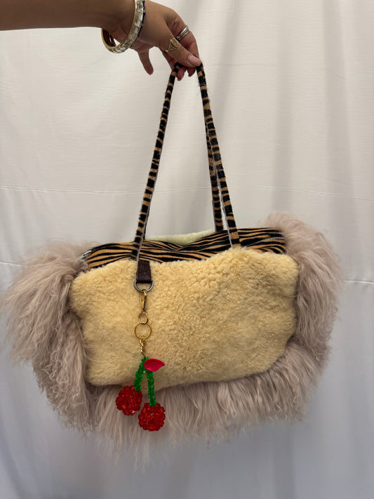 Zebra Leather Patchwork Bowler Bag