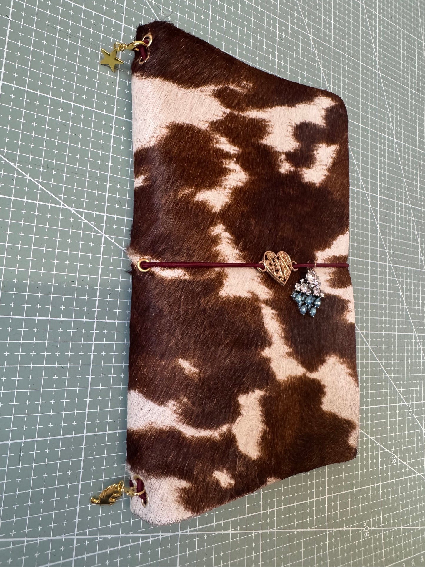 A5 Tri-Fold Cow Print Leather Journal Cover 1