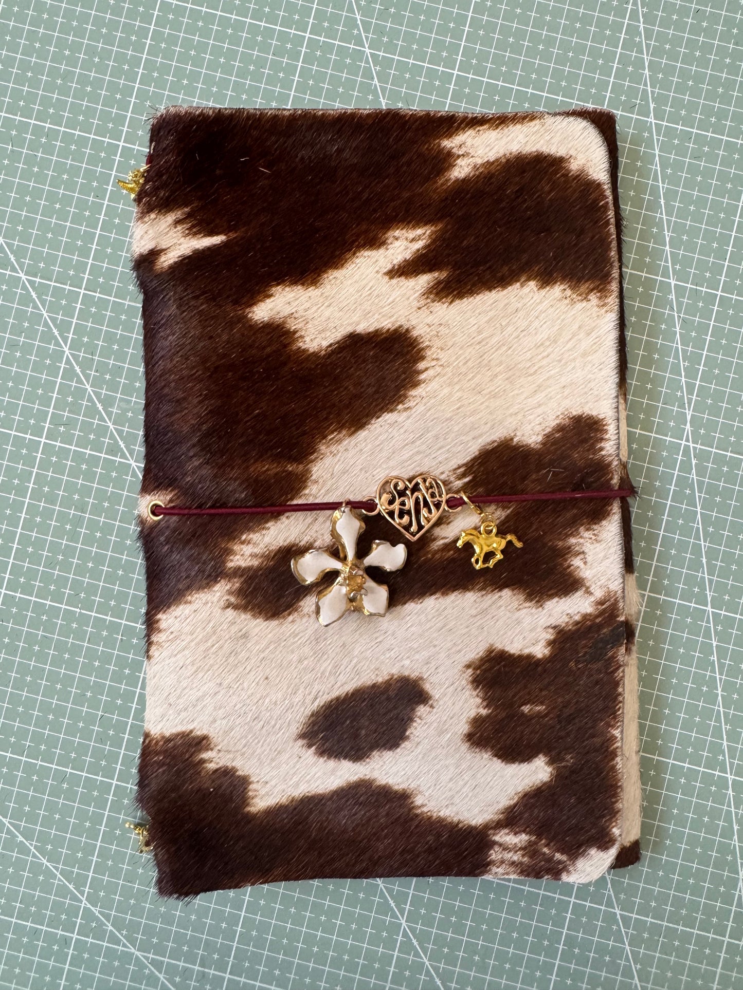 A5 Tri-Fold Cow Print Leather Journal Cover 2