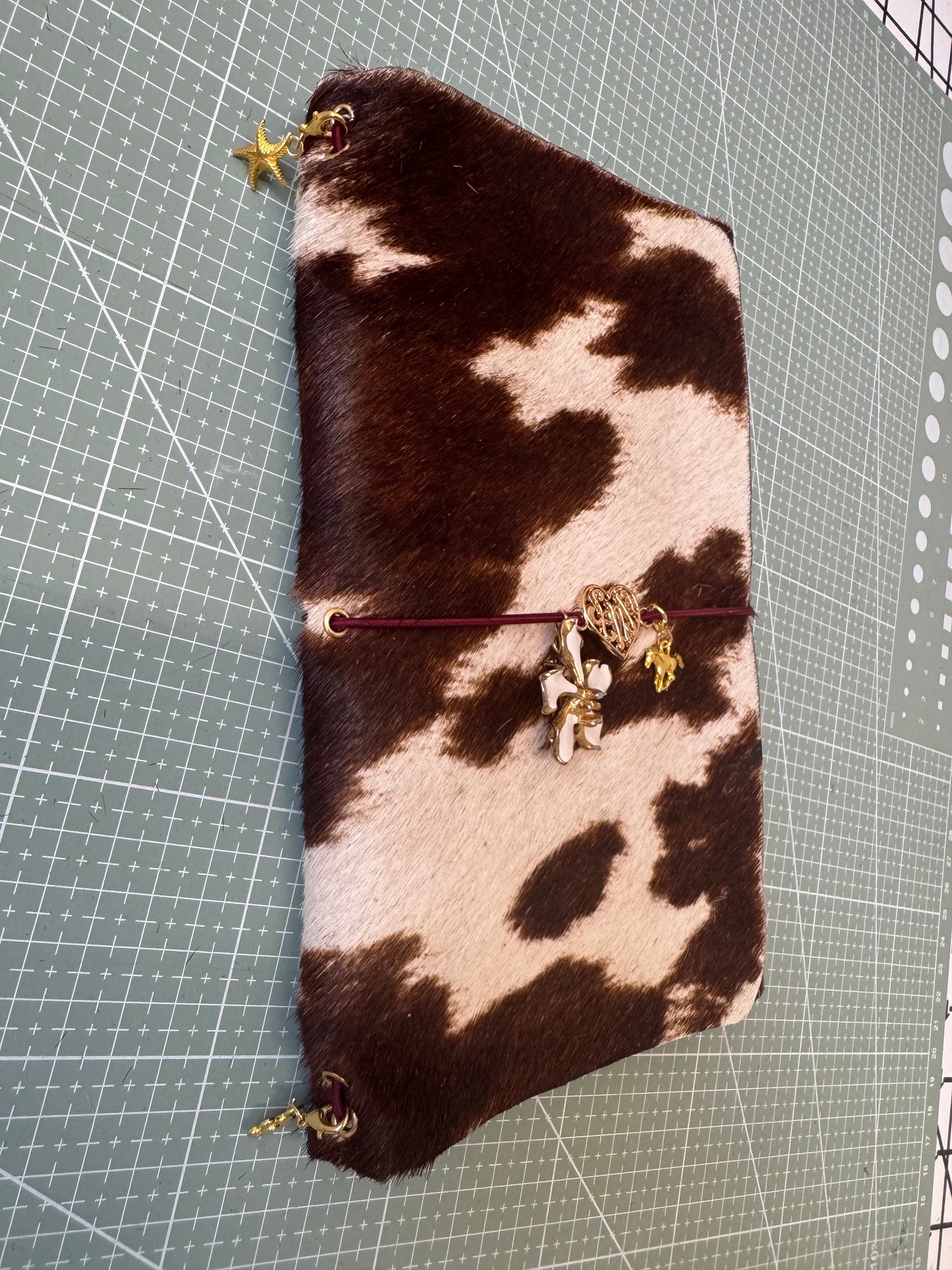 A5 Tri-Fold Cow Print Leather Journal Cover 2