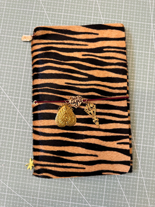A5 Tri-Fold Zebra Print Leather Journal Cover