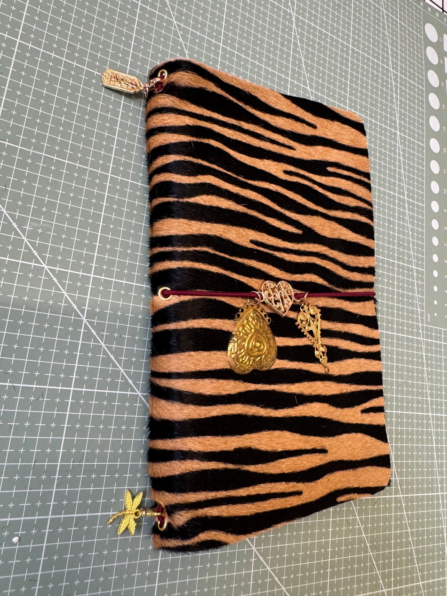 A5 Tri-Fold Zebra Print Leather Journal Cover