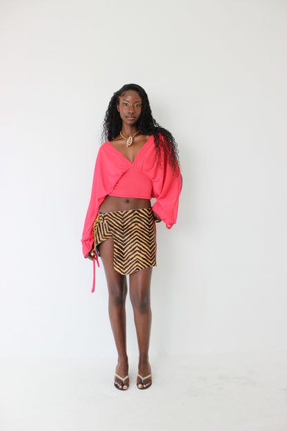Red Long-sleeve Drape Top