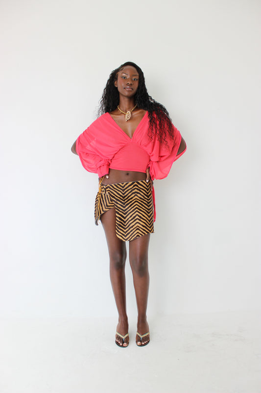Zebra Print Leather Wrap Skirt