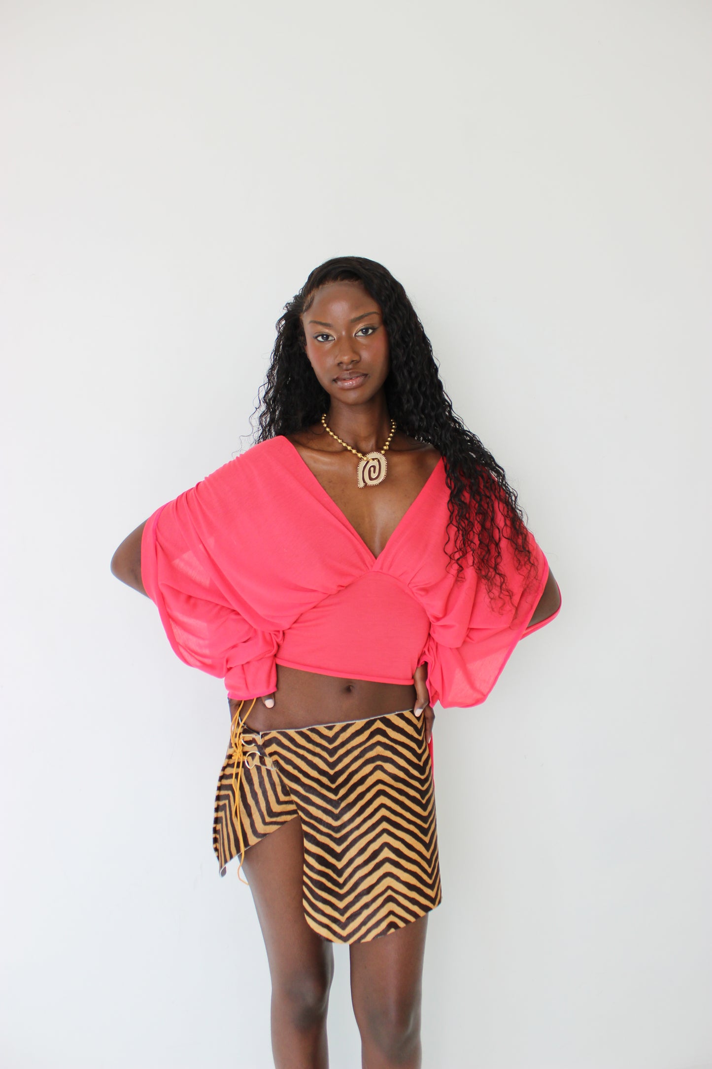 Red Long-sleeve Drape Top