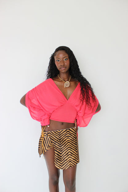 Red Long-sleeve Drape Top