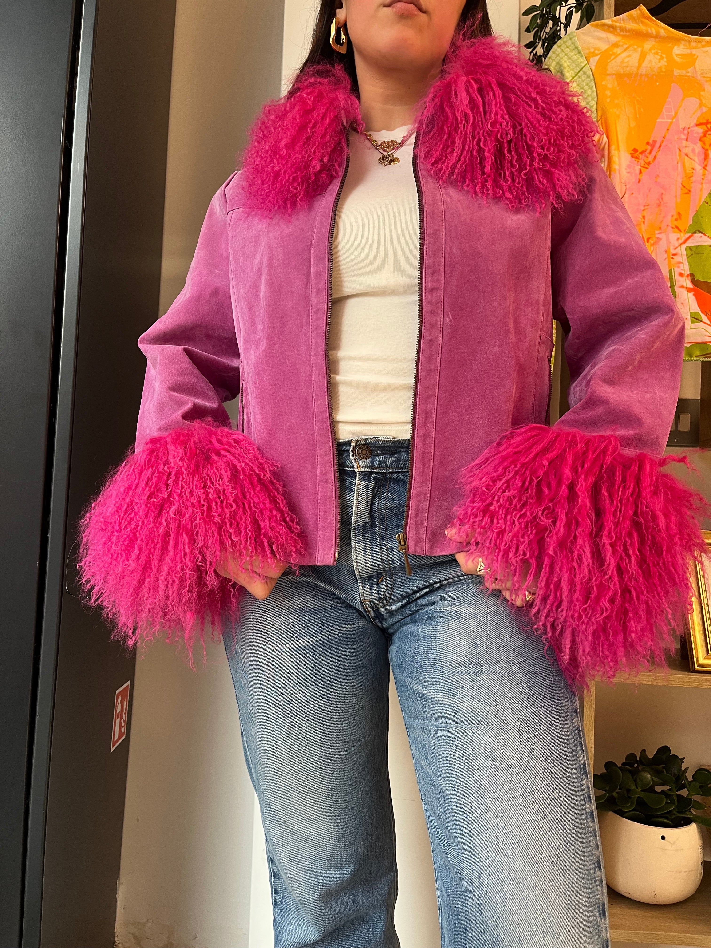 Hot pink hot sale suede jacket