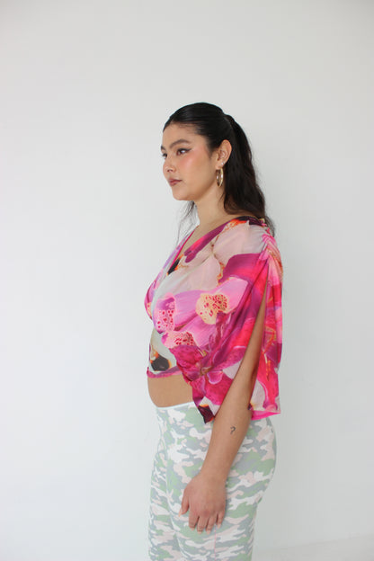 Flower Mesh Drape Top