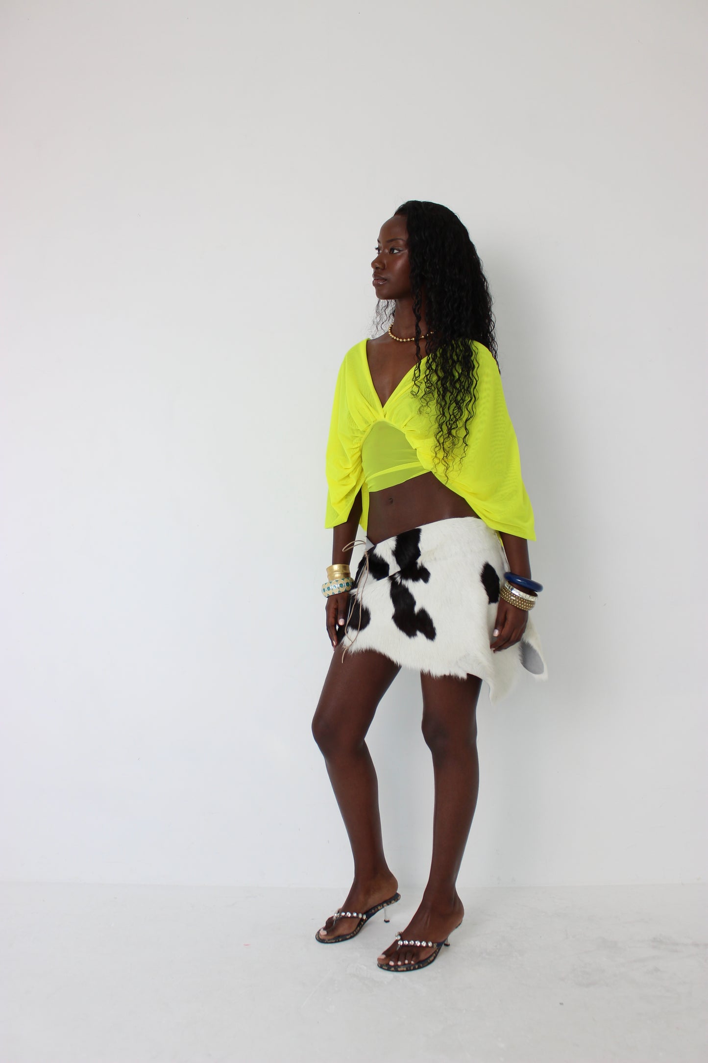Yellow Mesh Drape Top