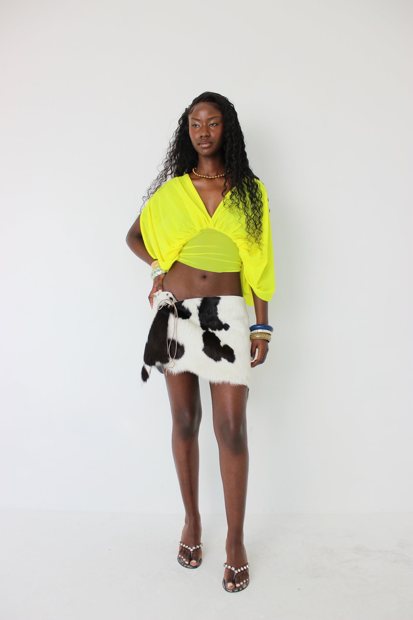 Yellow Mesh Drape Top