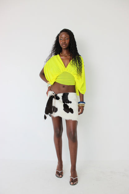 Yellow Mesh Drape Top