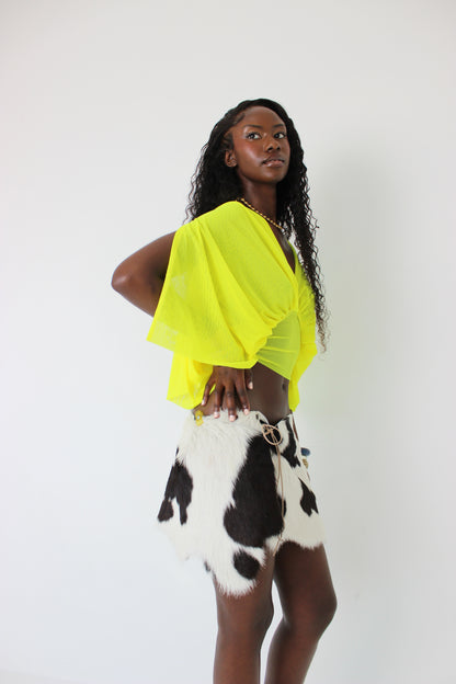 Yellow Mesh Drape Top