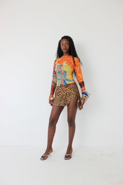 Zebra Print Leather Wrap Skirt