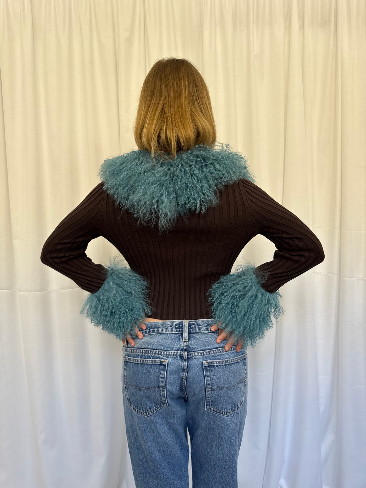 Brown and Teal Ribbed Cardie