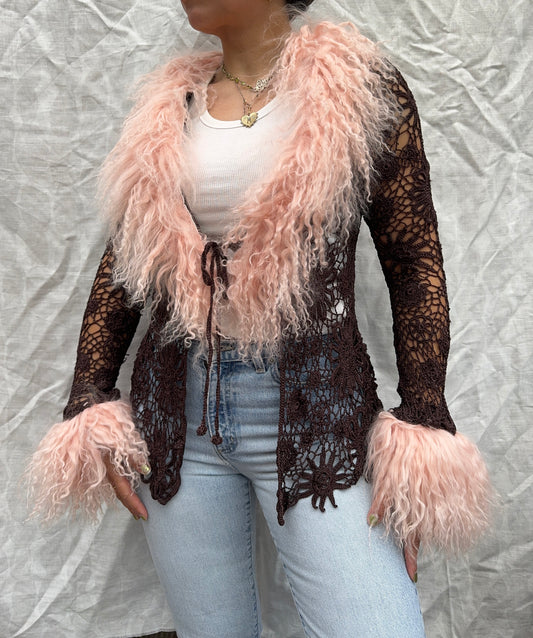 Brown and Pink Crochet Cardie