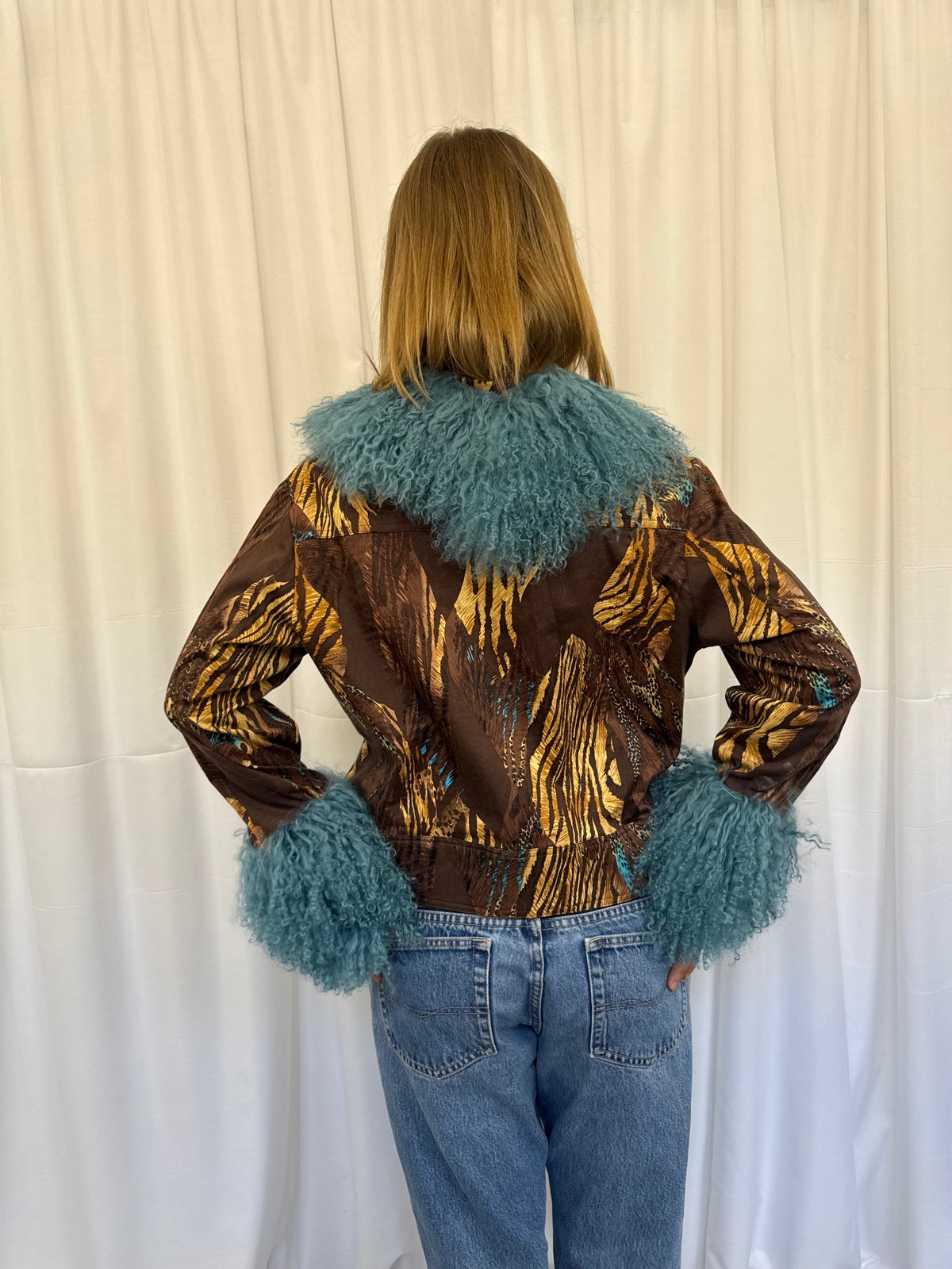 Brown and Teal Animal Print Jacket
