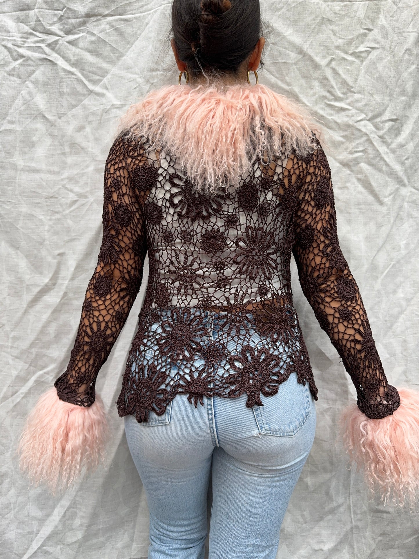 Brown and Pink Crochet Cardie