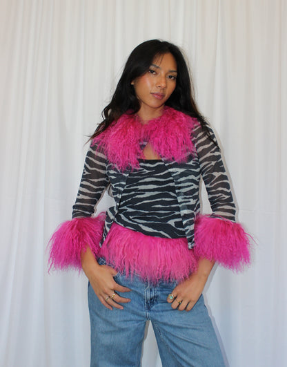 Zebra Mesh Set with Hot Pink Fluff