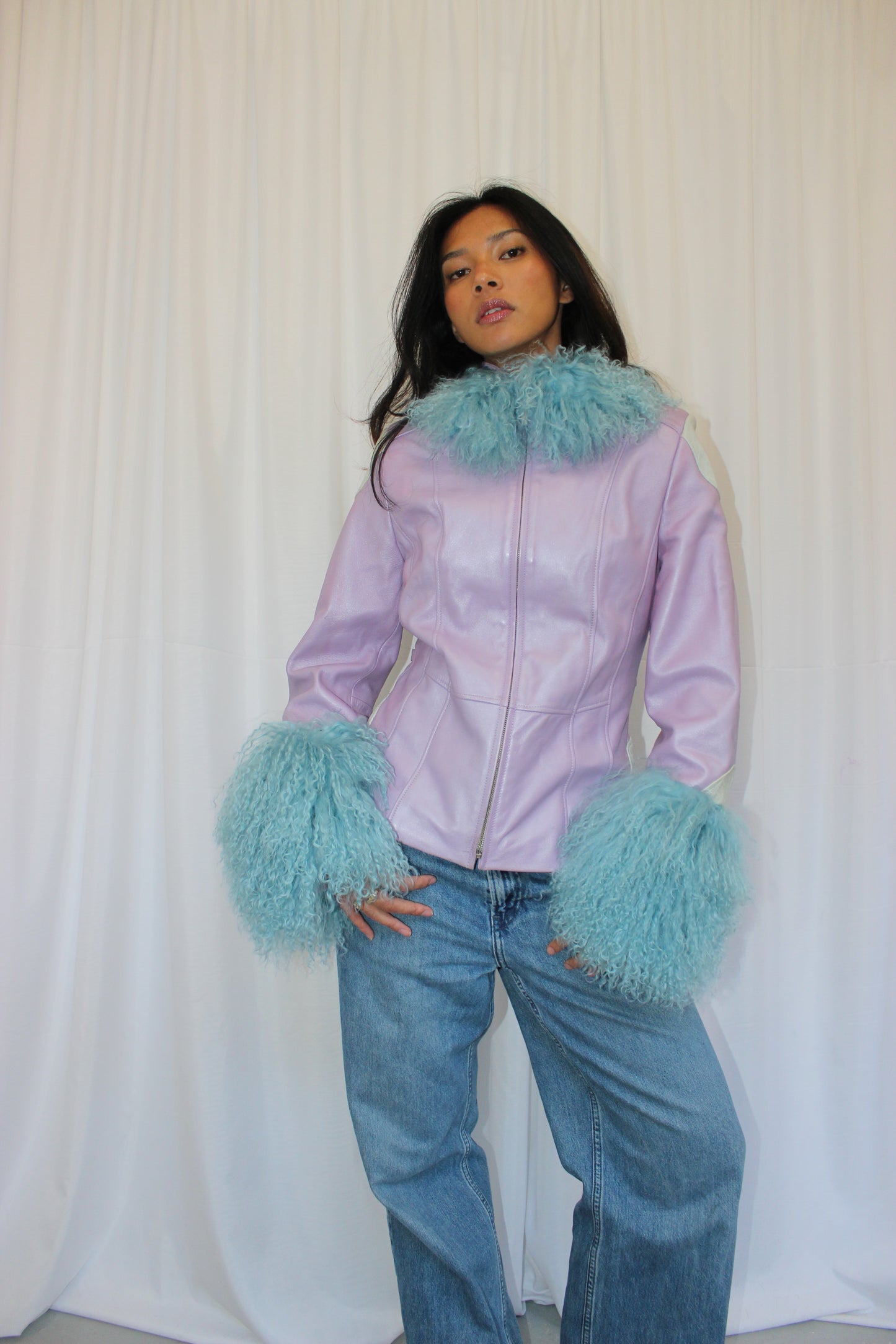 Lilac and Blue Leather Jacket