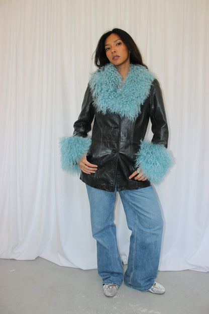Black and blue leather jacket