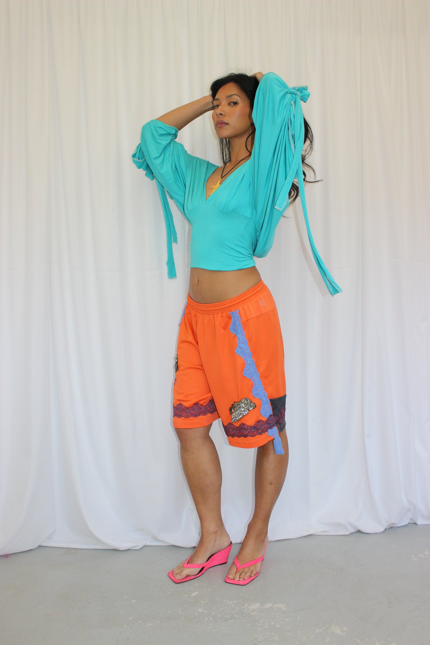 Orange Shorts with Blue Lace