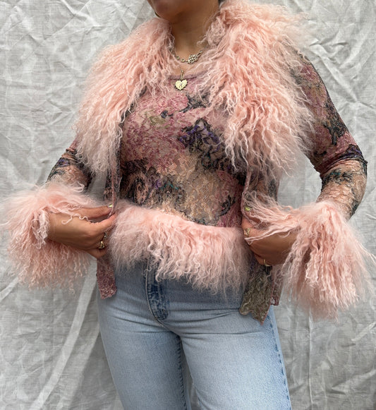 Baby Pink Lace Cardie and Top Set