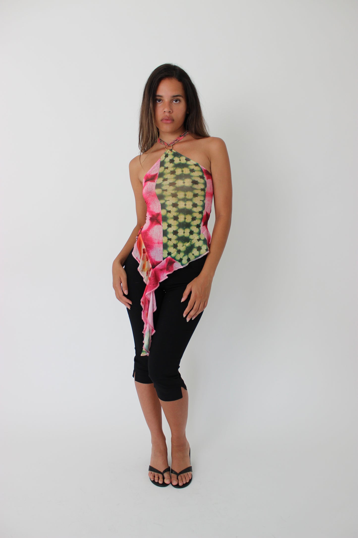 Mesh Patchwork Halter Top
