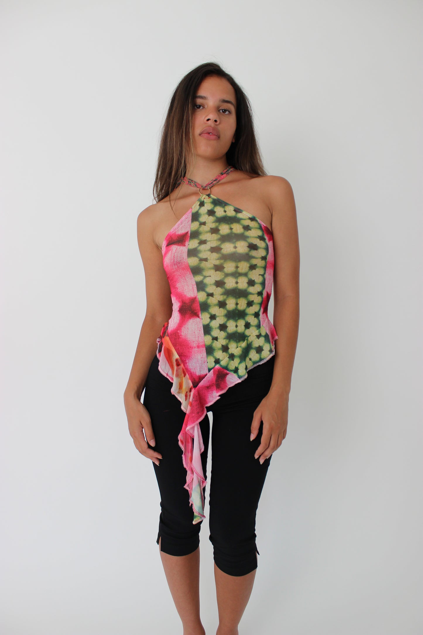 Mesh Patchwork Halter Top