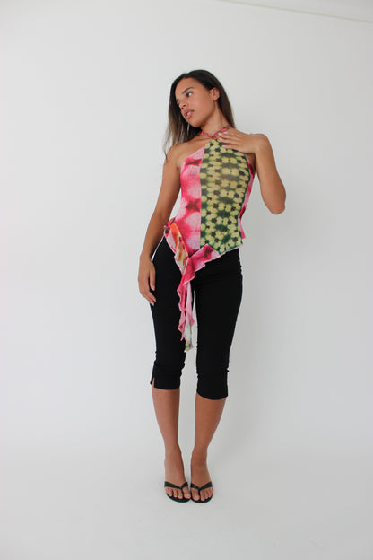Mesh Patchwork Halter Top